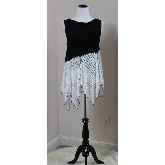 GISELLE SHEPATIN Sz M Medium Black White Mesh Tank Sleeveless Top NWT 288.00 - Picture 2 of 7